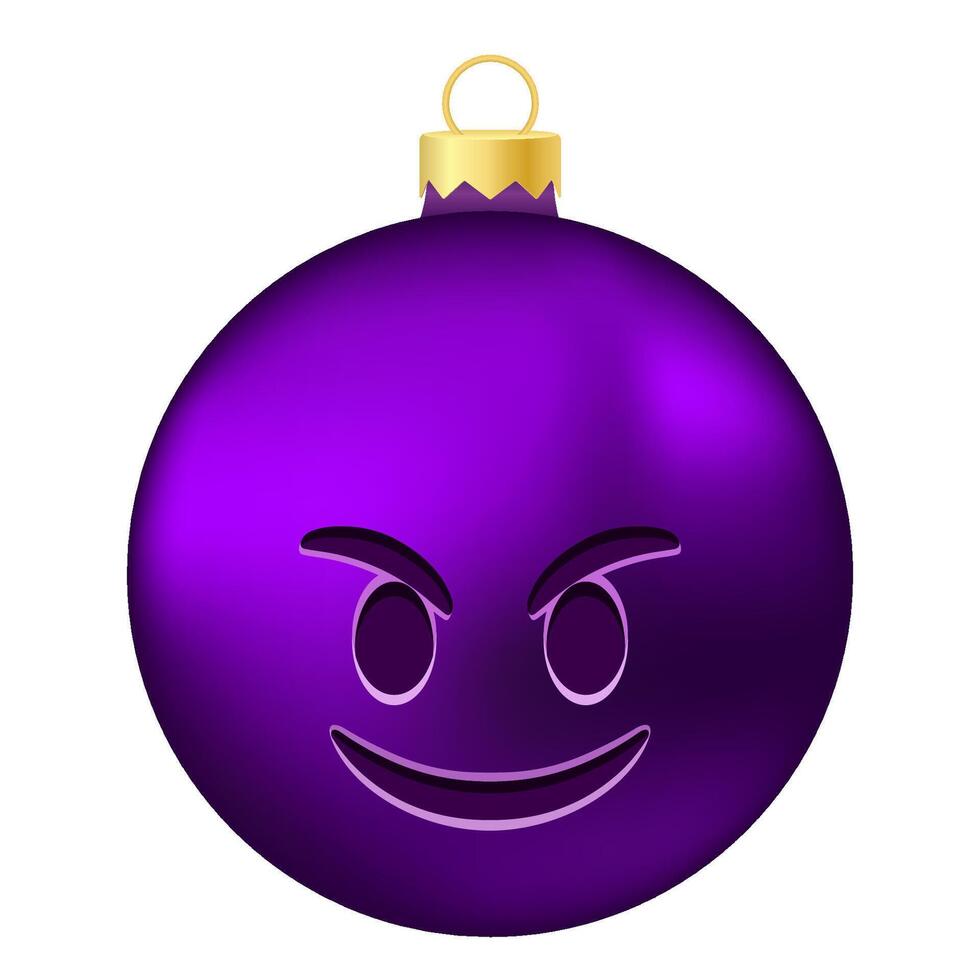 Emoji Christmas tree ball or toy with smiling evil face vector