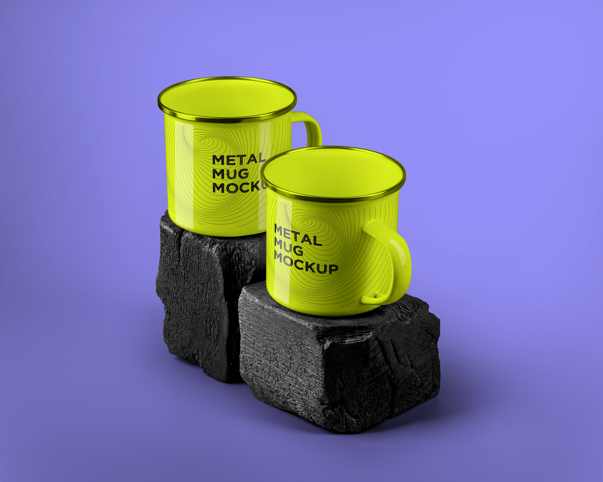 Close-up Of Small Steel Mug On Green Mockup psd