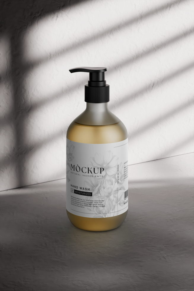 Mockup of hand soap bottle in the room psd