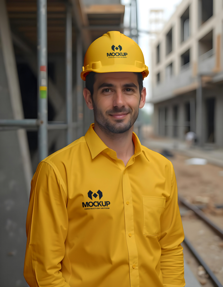 workman with helmet branding construction mockup psd