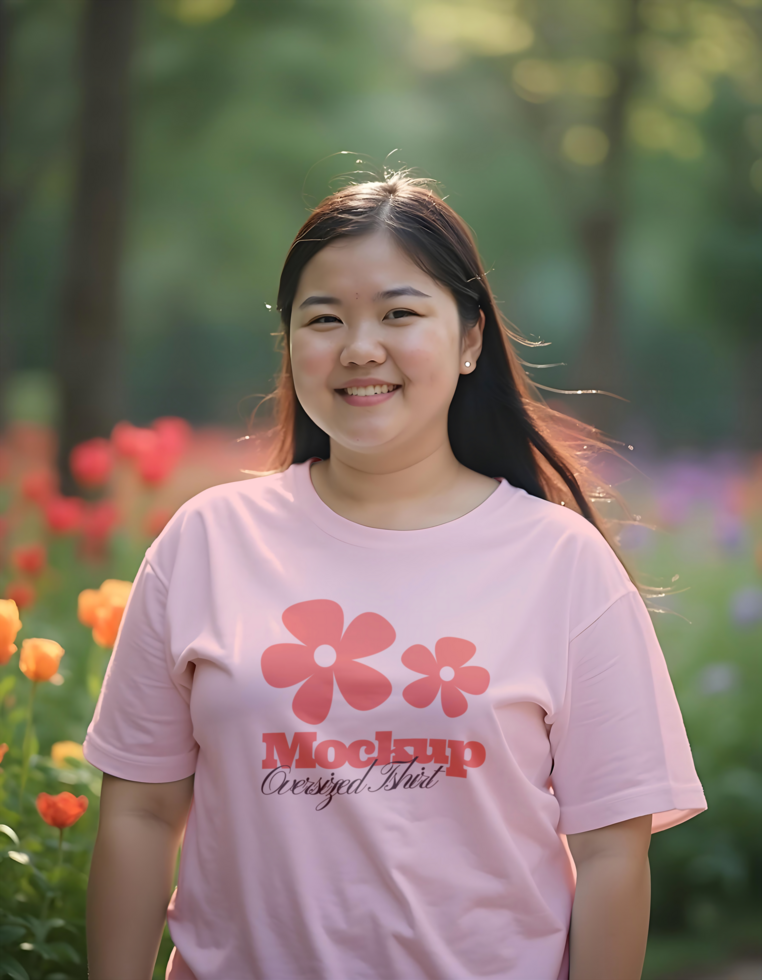 girl with pink t-shirt oversized mockup psd