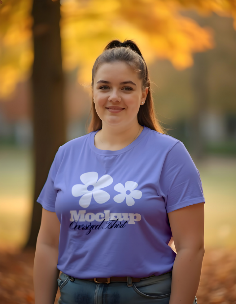 girl with purple t-shirt oversized mockup psd
