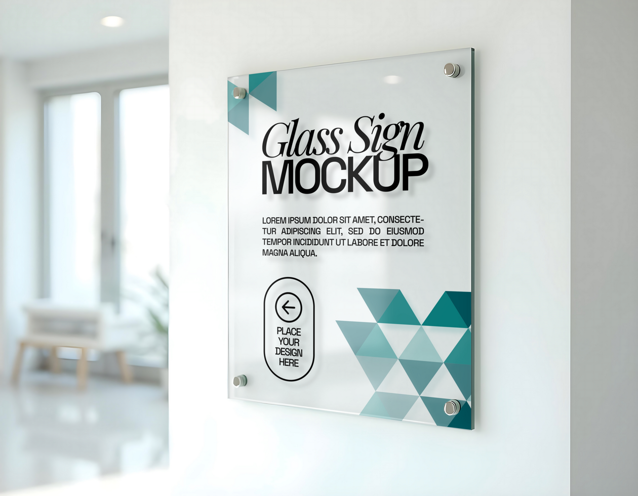 glass sign mockup in waiting room psd