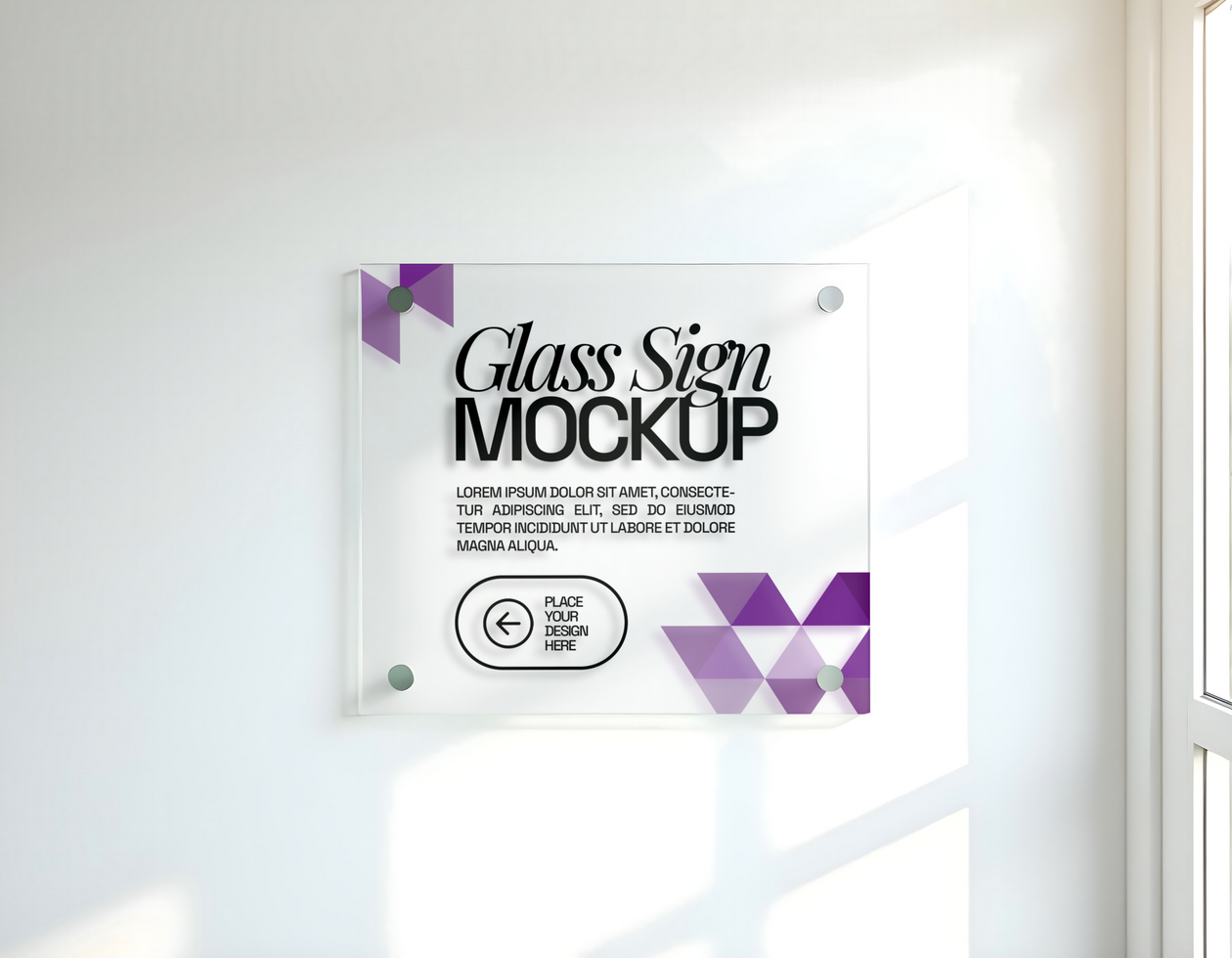 glass sign mockup side of windows psd