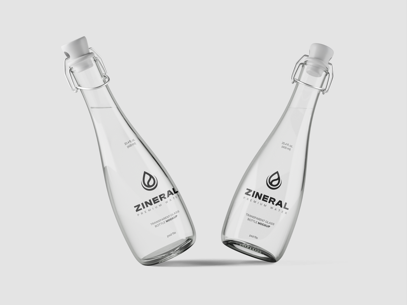 Two Premium Water Glass Bottle Mockup psd