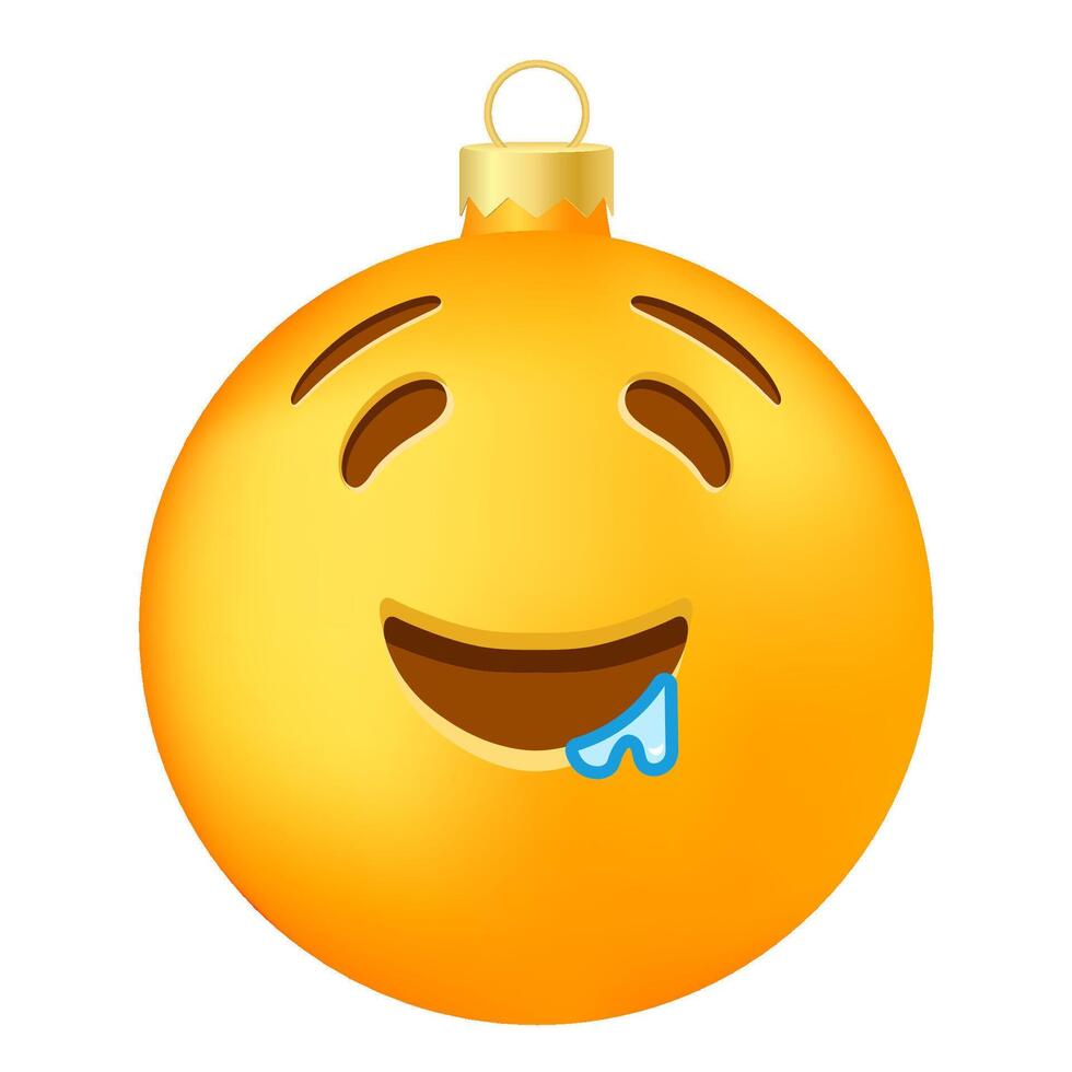 Emoji Christmas tree ball or toy with drooling face vector