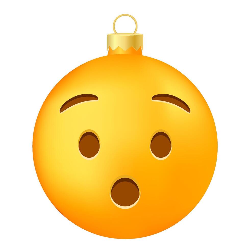 Emoji Christmas tree ball or toy with hushed face vector