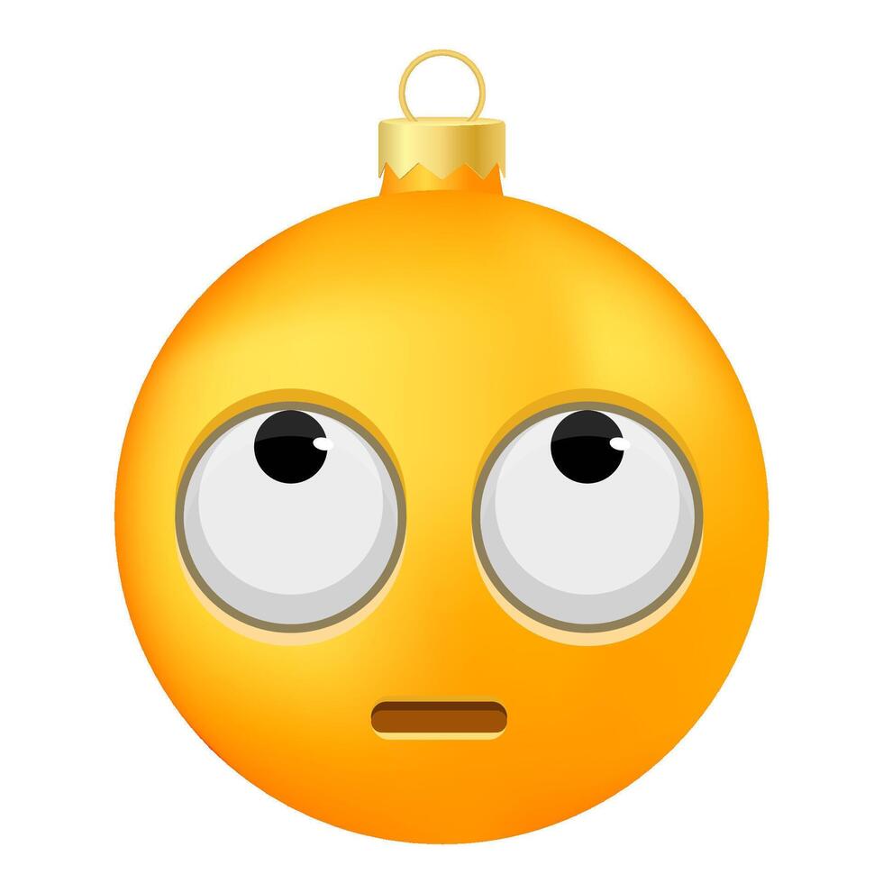 Emoji Christmas tree ball or toy with rolling eyes face vector
