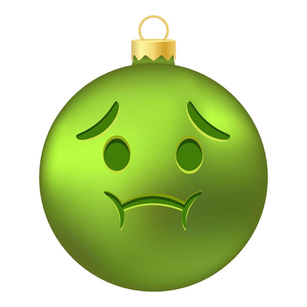 Emoji Christmas tree ball or toy with nauseated face vector