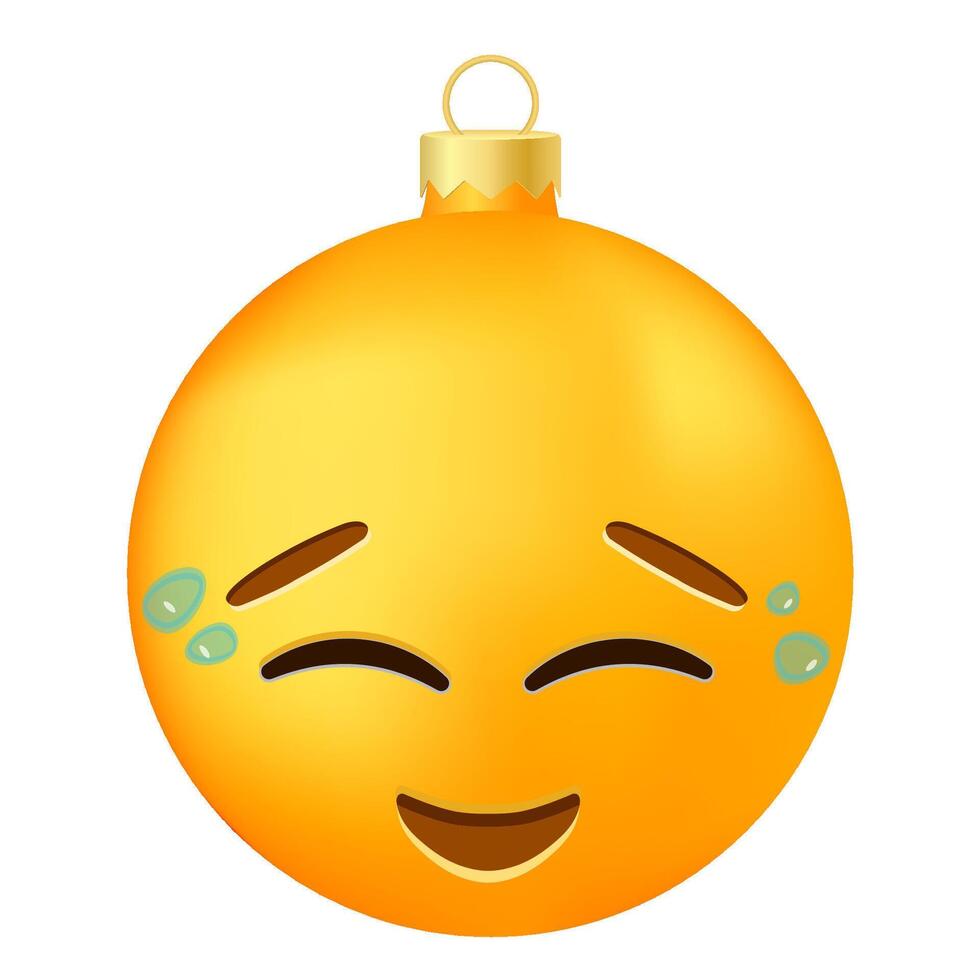 Emoji Christmas tree ball or toy with happy tears face vector