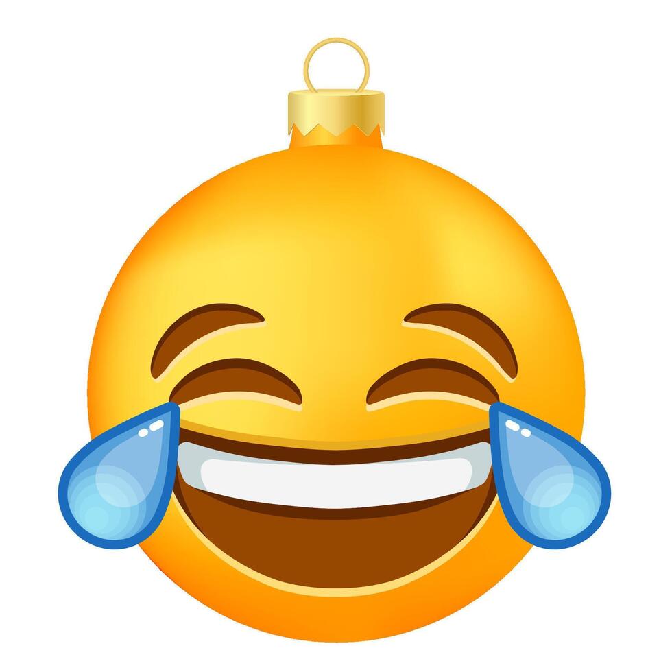 Emoji Christmas tree ball or toy with tears of joy face vector