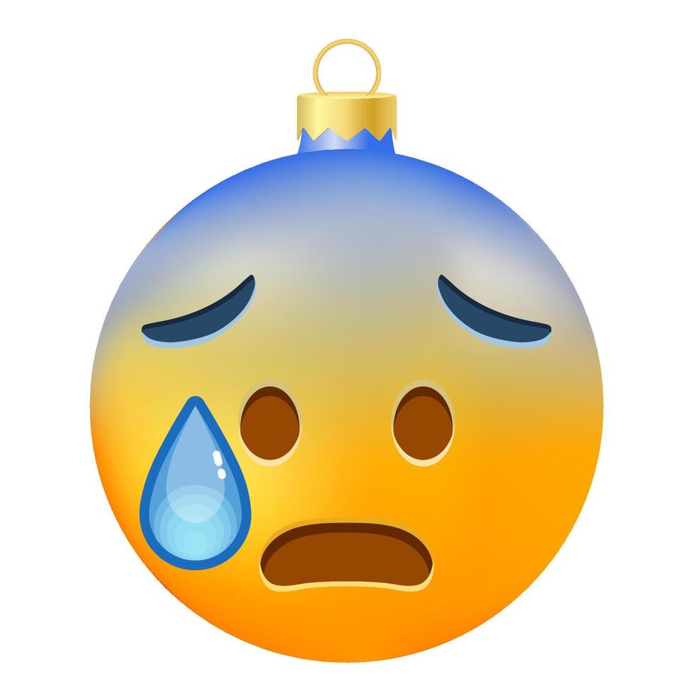 Emoji Christmas tree ball or toy with open mouth in cold sweet face vector