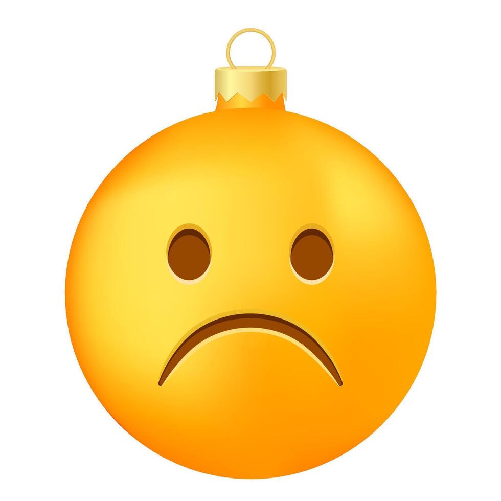 Emoji Christmas tree ball or toy with frowning sad face vector