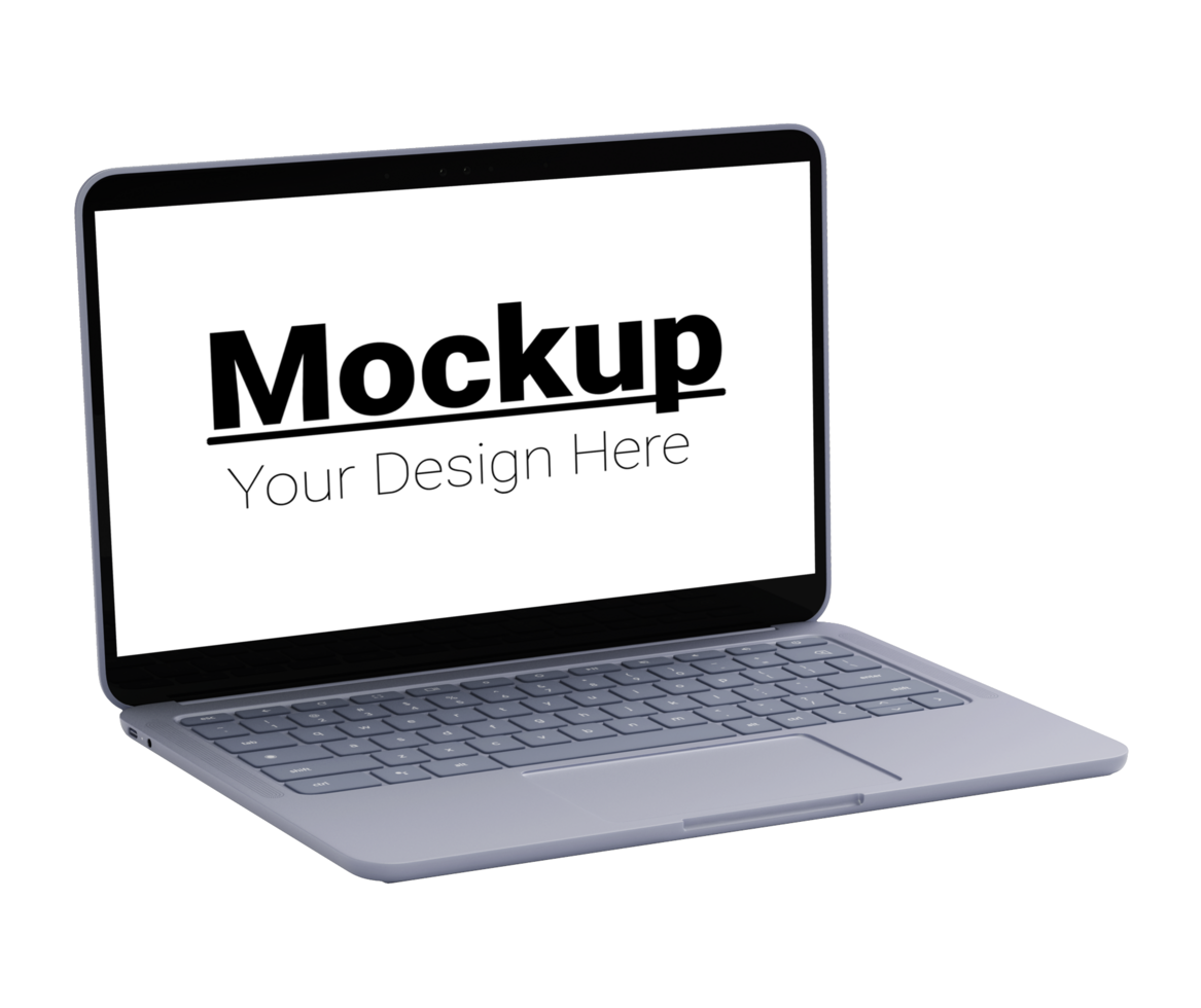 Mockup of gray laptop in isometry without background For your design psd