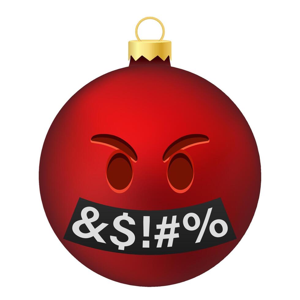 Emoji Christmas tree ball or toy with evil face vector