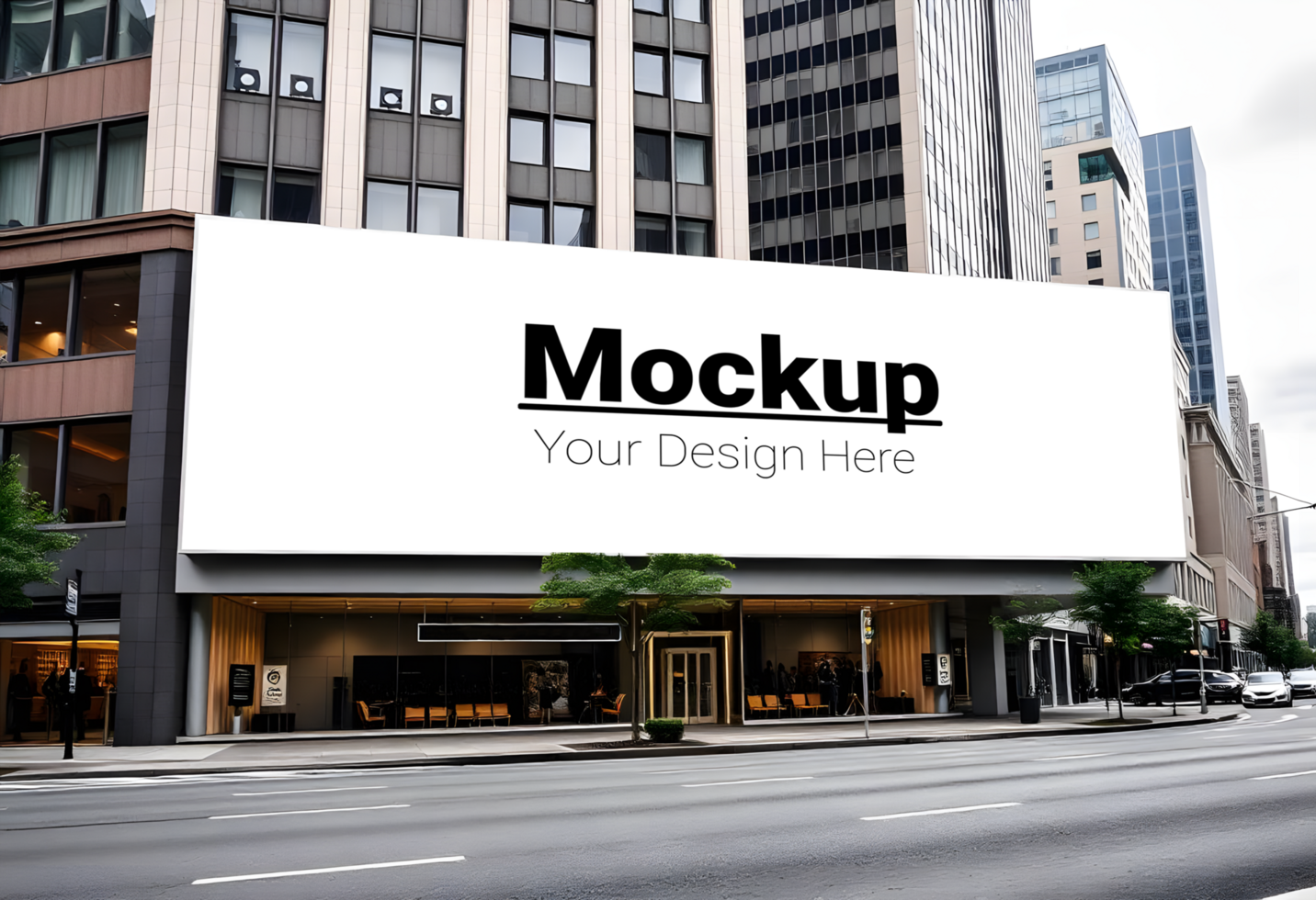 Billboard Mockup on Building Facade Along Road Perfect for Your Custom Design psd