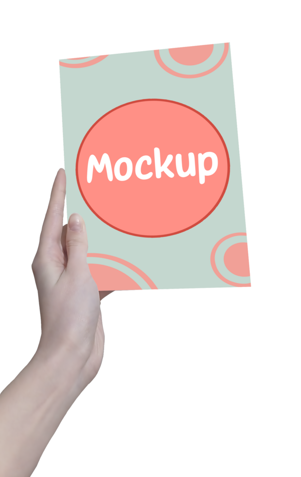 Mockup of greeting card in hand without background For your Design psd