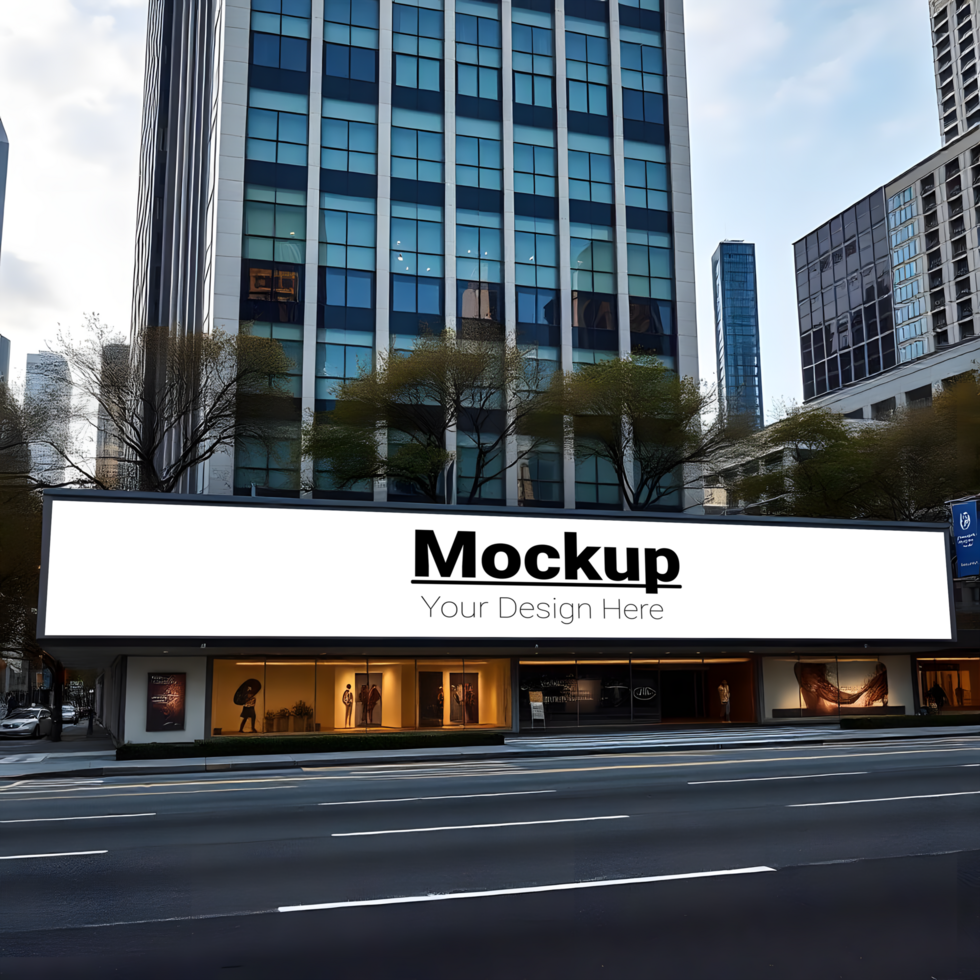 Billboard Layout on Building Facade Along Road Ready for Your Design psd