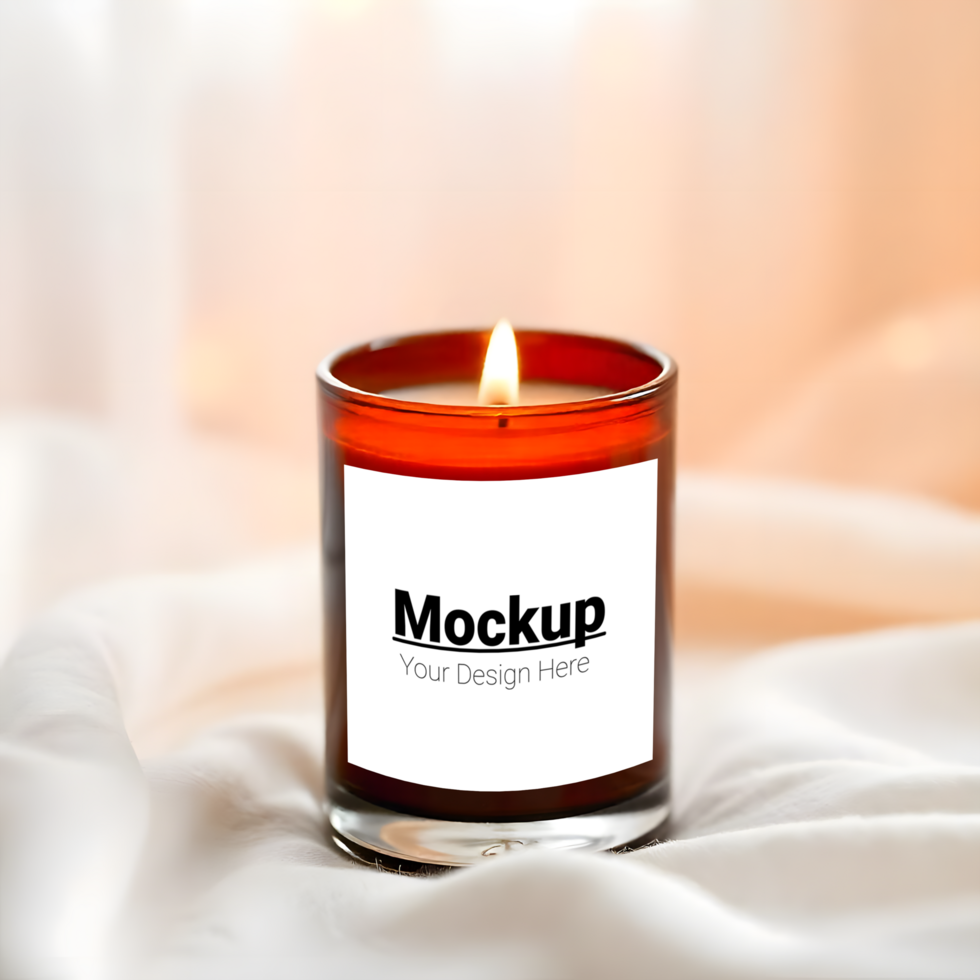 Amber Jar Candle Mockup on Soft Fabric Background psd