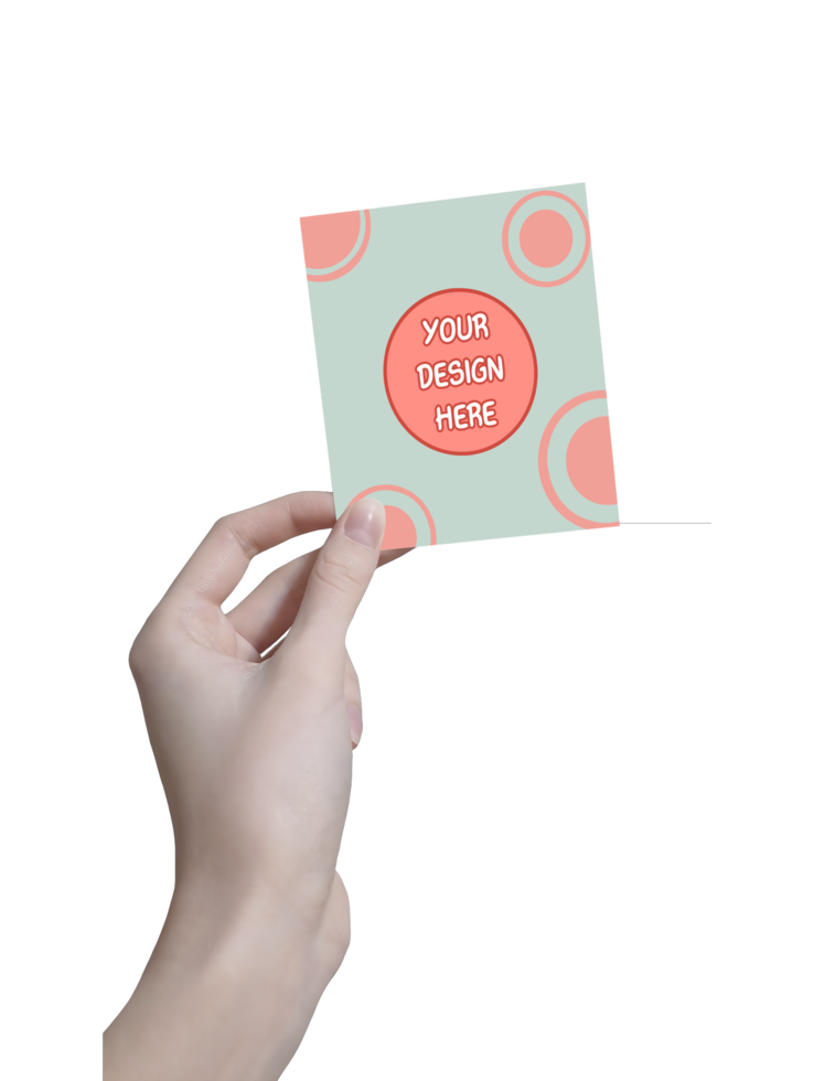 Mockup of greeting card in hand without background For your Design psd