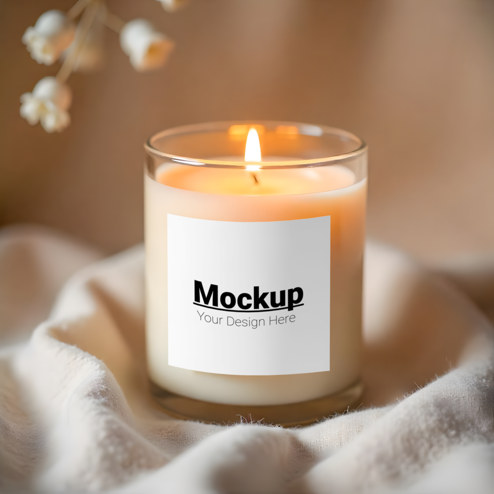 Candle Label Mockup on Soft Fabric Background Perfect for Your Design psd