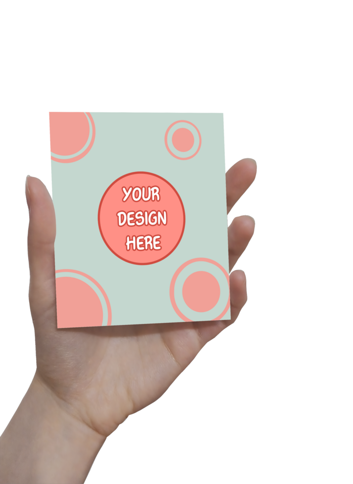 Mockup of greeting card in hand without background For your Design psd