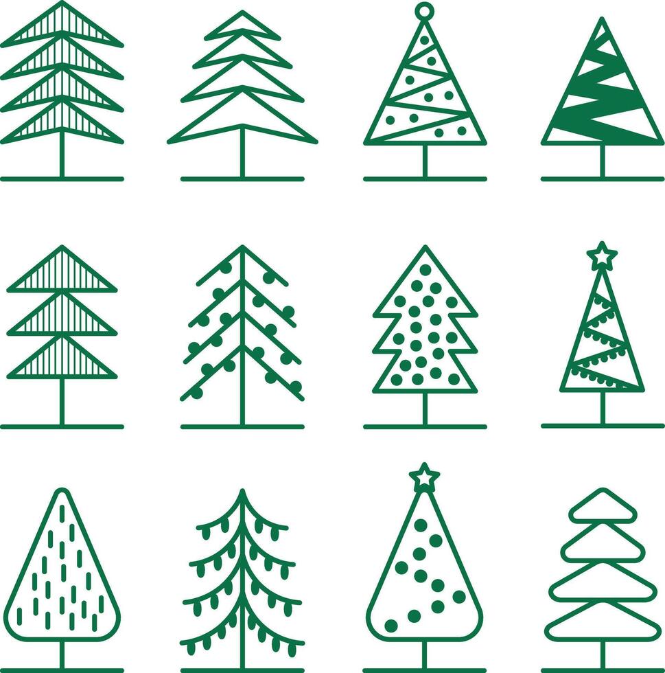 festive christmas flat minimal abstract trees, editable organized and named layers, transparent background vector