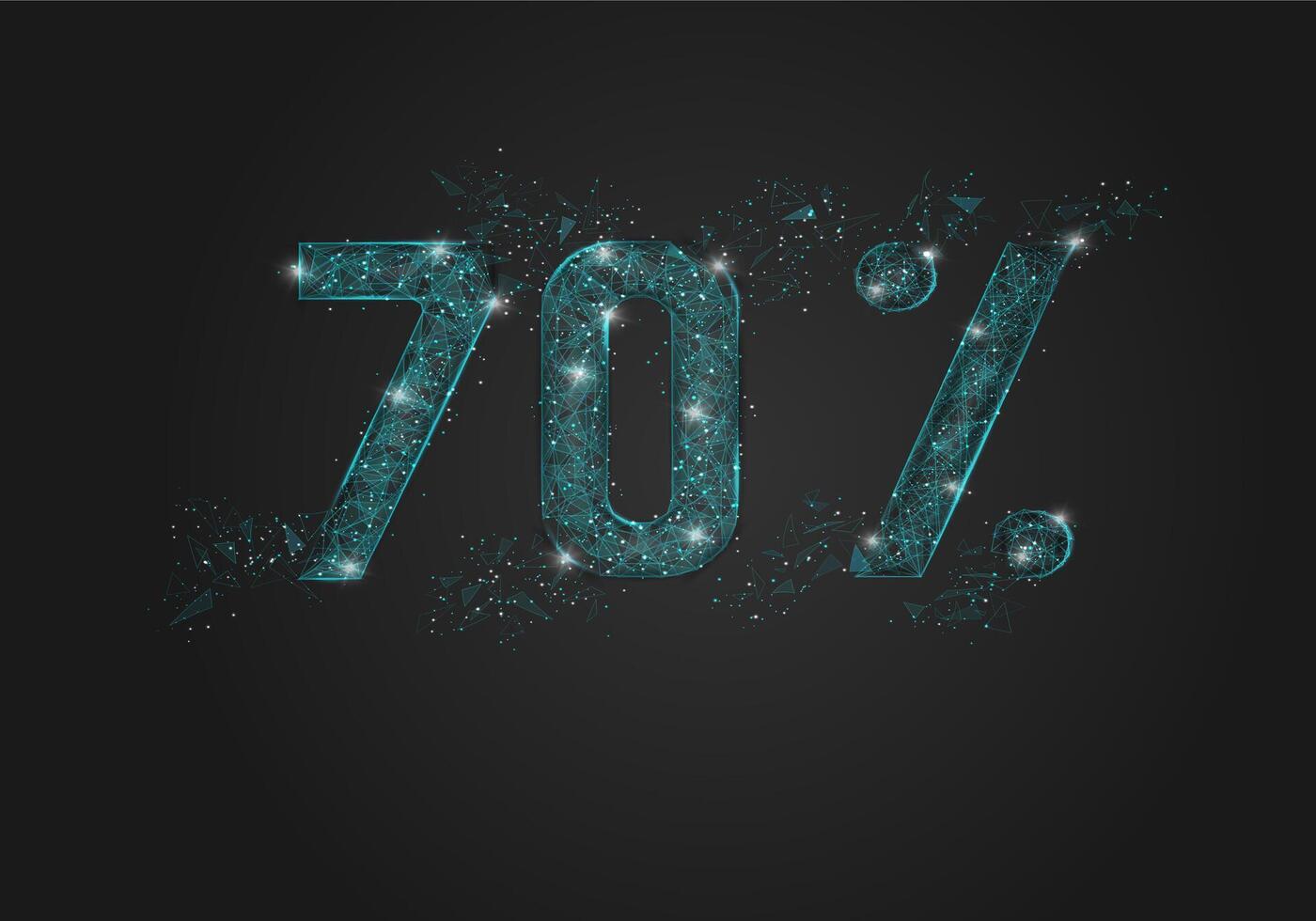 Abstract isolated blue 70 percent sale concept. Polygonal illustration looks like stars in the black night sky in space or flying glass shards. Digital design for website, web, internet. vector