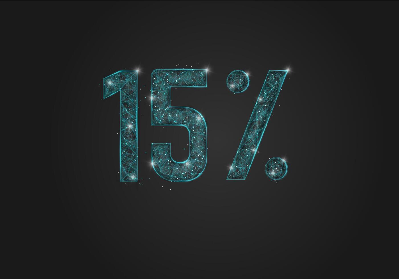 Abstract isolated blue 15 percent sale concept. Polygonal illustration looks like stars in the black night sky in space or flying glass shards. vector