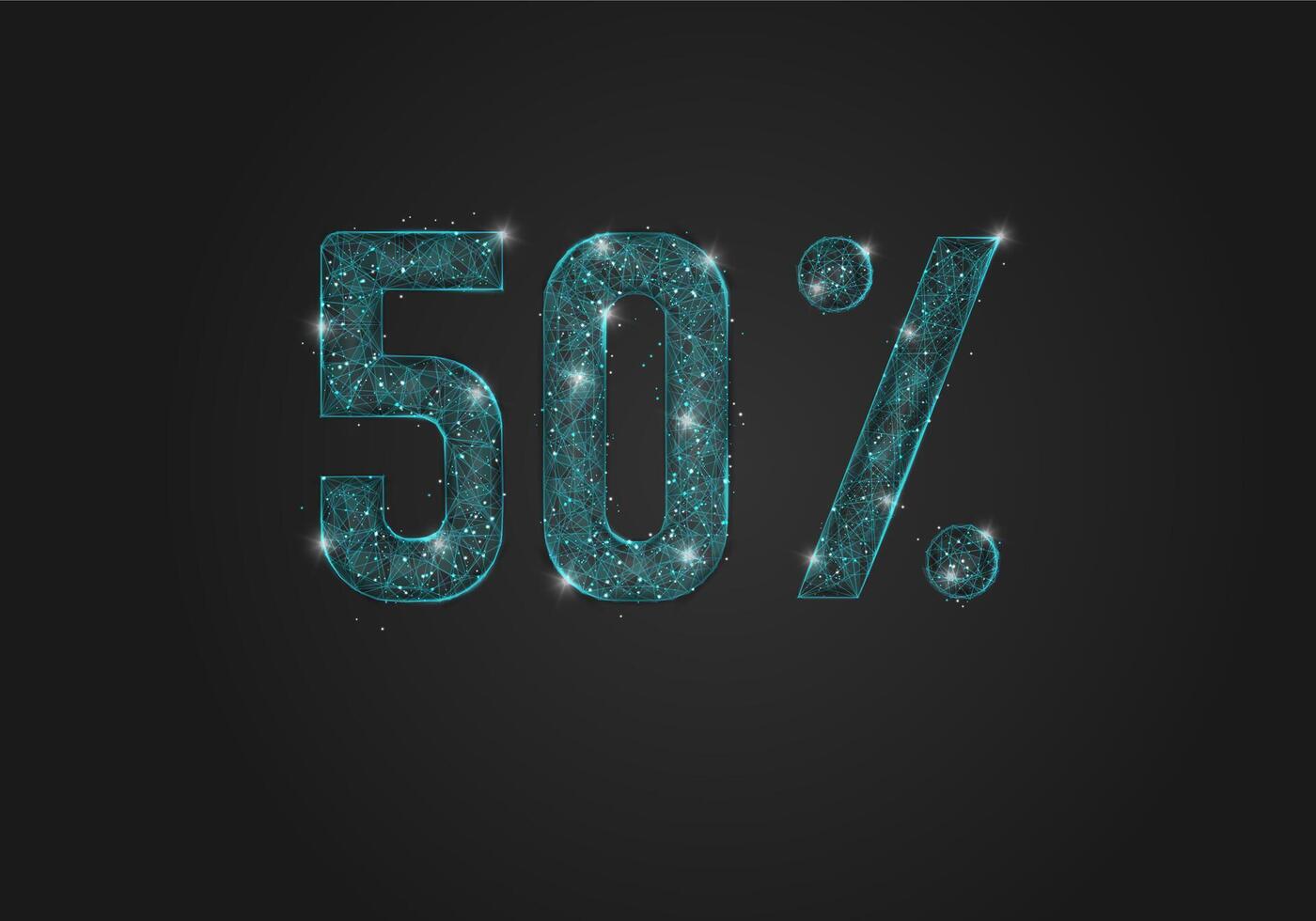 Abstract isolated blue 50 percent sale concept. Polygonal illustration looks like stars in the blask night sky in spase or flying glass shards. Digital design for website, web, internet. vector