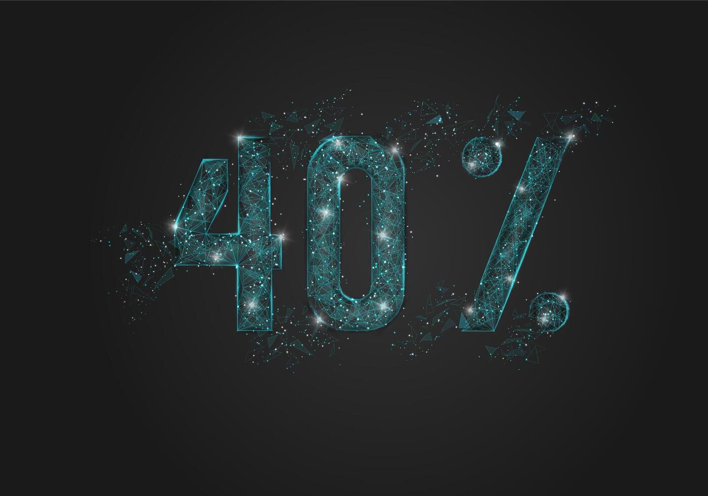 Abstract isolated blue 40 percent sale concept. Polygonal illustration looks like stars in the black night sky in space or flying glass shards. Digital design for website, web, internet. vector