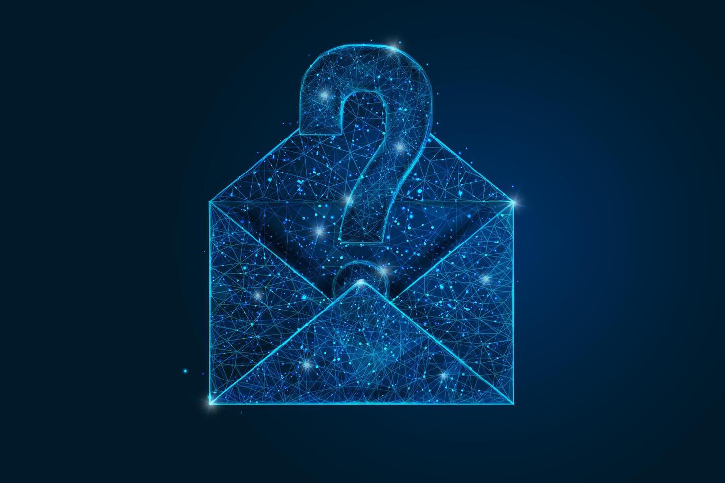 Abstract isolated image of a letter, mail or message with a question mark. Polygonal illustration looks like stars in the blask night sky in spase or flying glass shards. vector