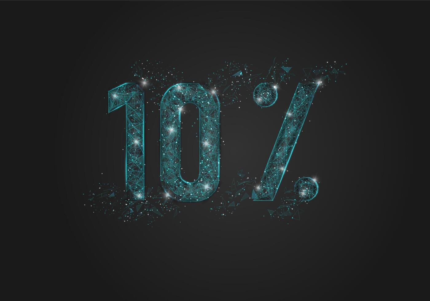 Abstract isolated blue 10 percent sale concept. Polygonal illustration looks like stars in the black night sky in space or flying glass shards. Digital design for website, web, internet. vector