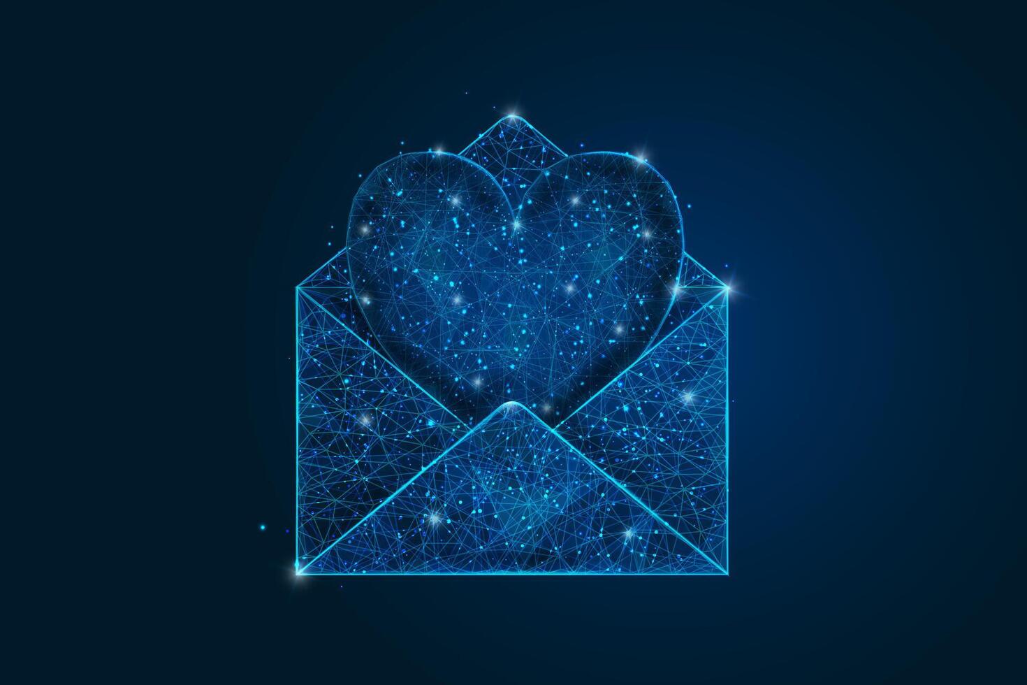 Abstract isolated image of a letter, mail or message with heart. Polygonal illustration looks like stars in the blask night sky in spase or flying glass shards. Digital design for website vector