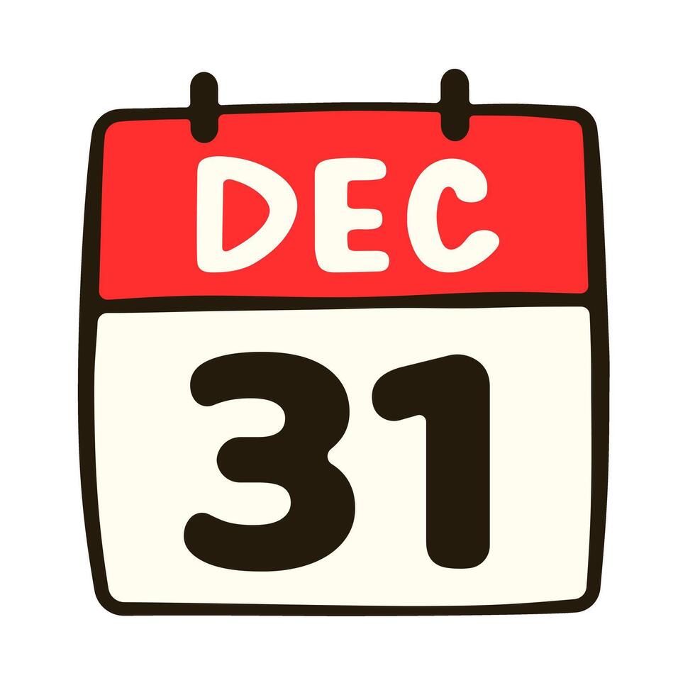 Calendar with date 31 DEC. Cartoon illustration vector