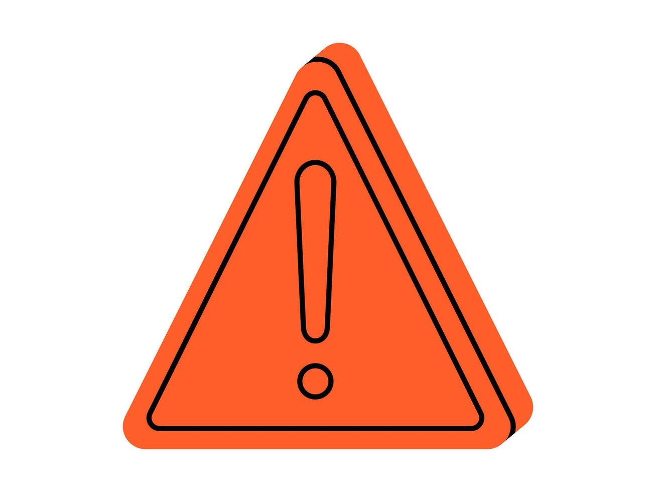Hand drawn cute cartoon illustration of triangle warning sign. Flat forbidden warning message in doodle. Exclamation mark. Social media icon or sticker. Caution symbol. Access denied. Isolated. vector