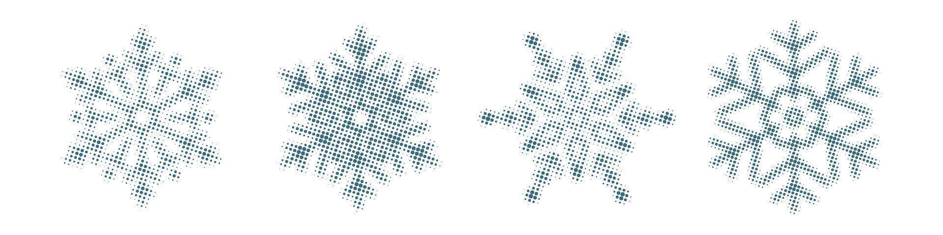 Dotted halftone snowflakes set, ornate Polka dot winter snowy elements. illustration with isolated prefect circles vector