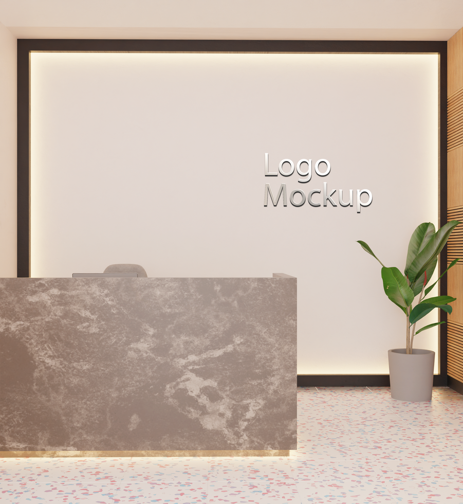 3D Logo Mockup in a Stylish Beauty Salon Waiting Room close up view psd