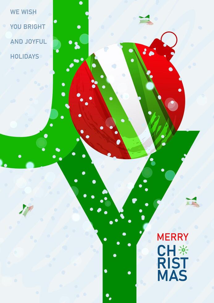 Christmas, New Year card in bright festive colors illustration concepts for background, greeting card, party invitation card, banner, social media. Inscription joy vector