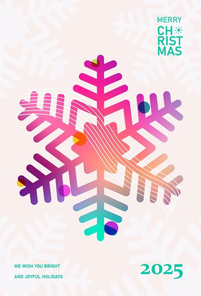 Colorful card, flyer, poster for New Year 2025. Christmas greetings. Modern minimalist style.Gradient colors. Snowflake vector