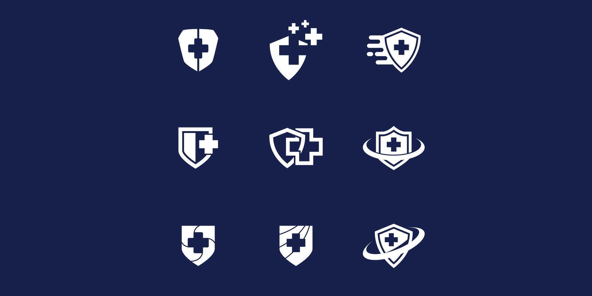 Shields and cross icons set vector