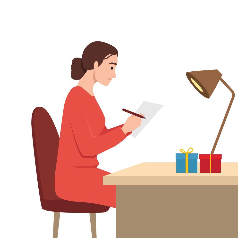 Woman hold a pen and write down goals or a wish list. vector
