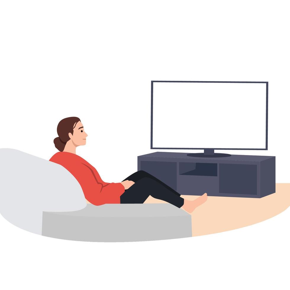 Young woman watching TV sitting on the sofa. vector