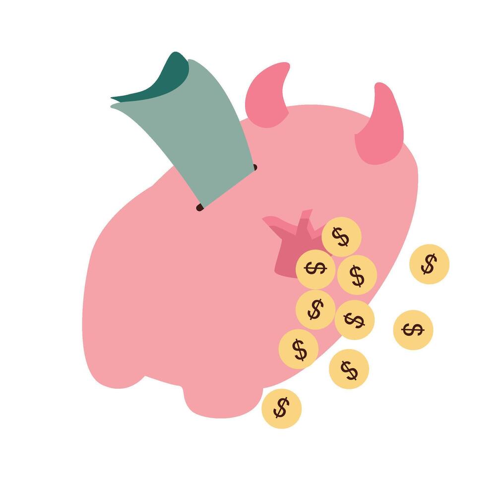 piggy bank broken Deflation Illustration vector