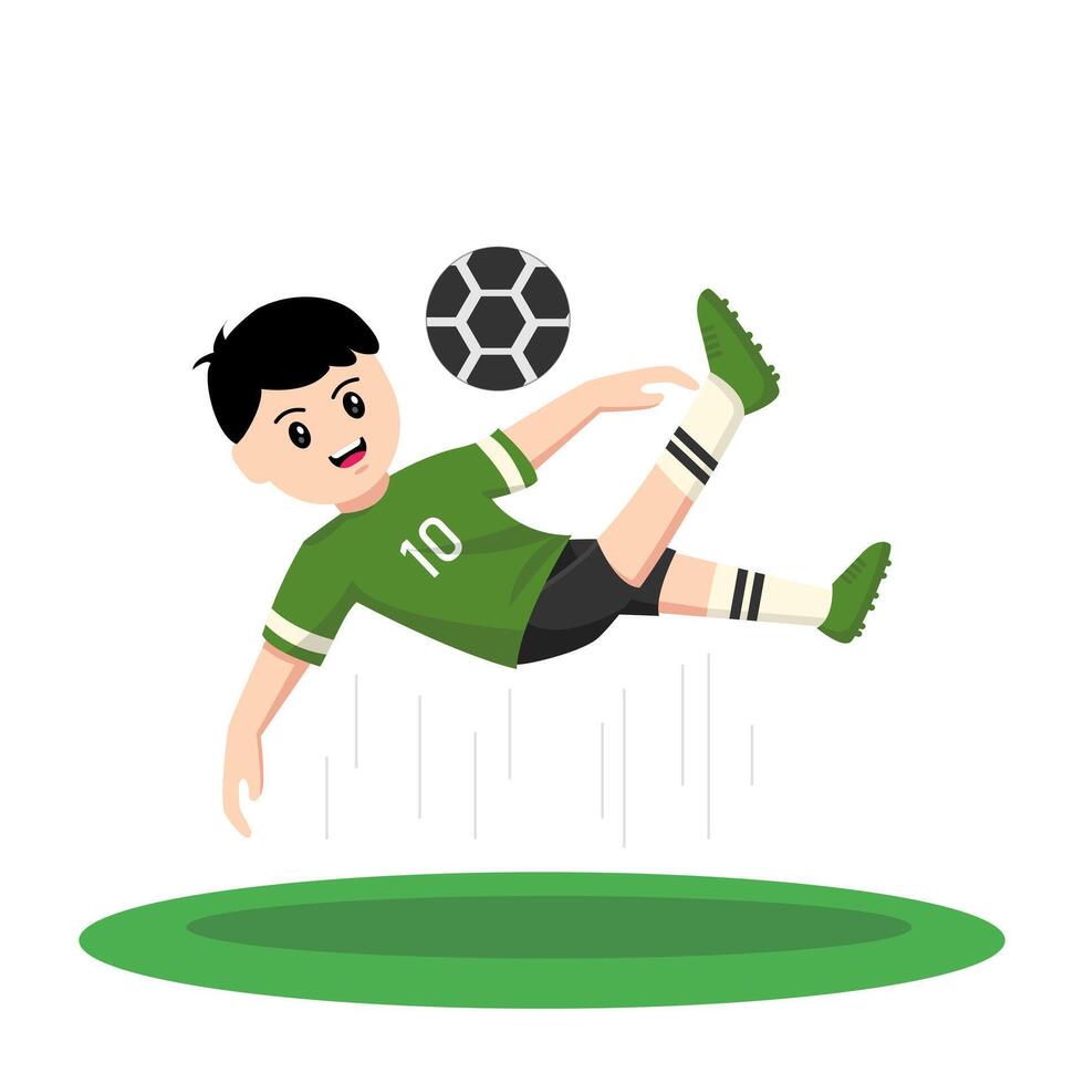illustration graphic of a boy playing ball and doing a bicycle kick vector