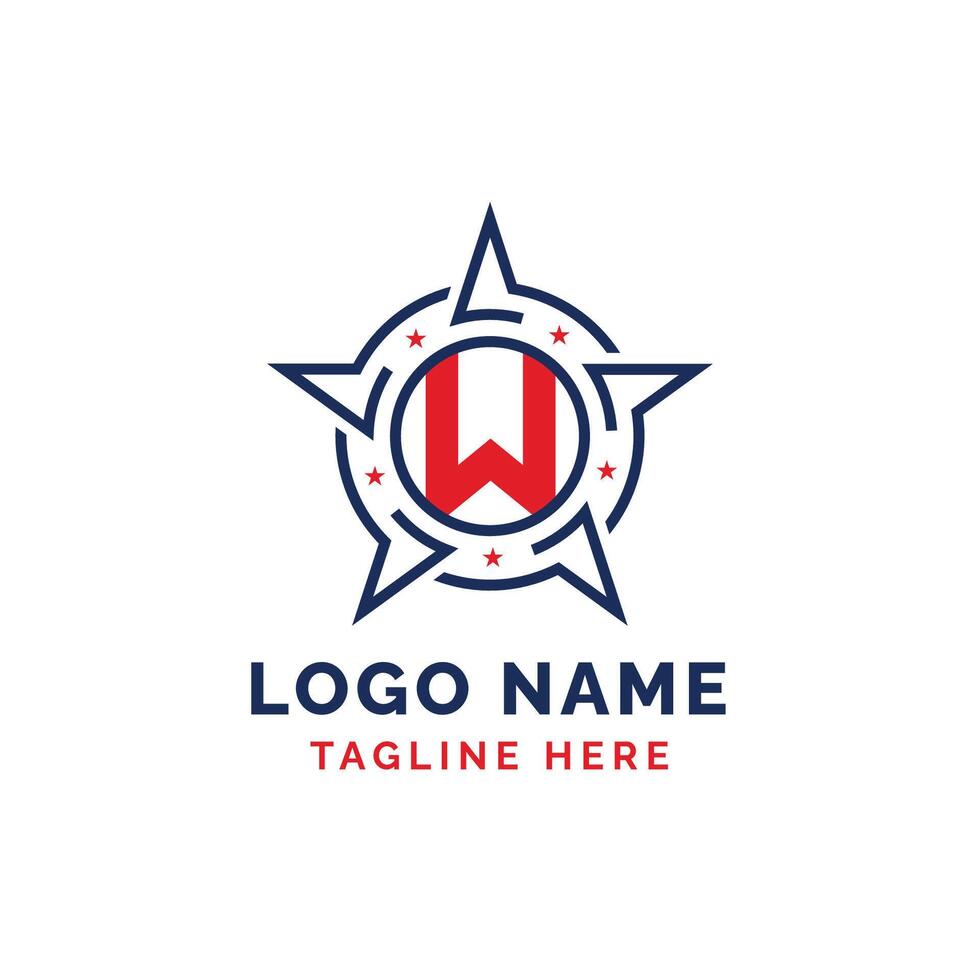Letter W Star Patriotic Logo Design. Patriotic W Logo with Star vector