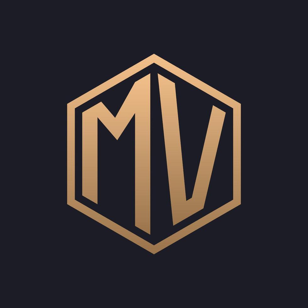 Elegant Hexagon Letter MV Logo Design. Initial Luxurious MV Logo Template vector