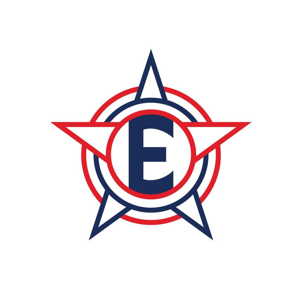Letter E Star Logo Design. Patriotic E Logo concept inside Star vector