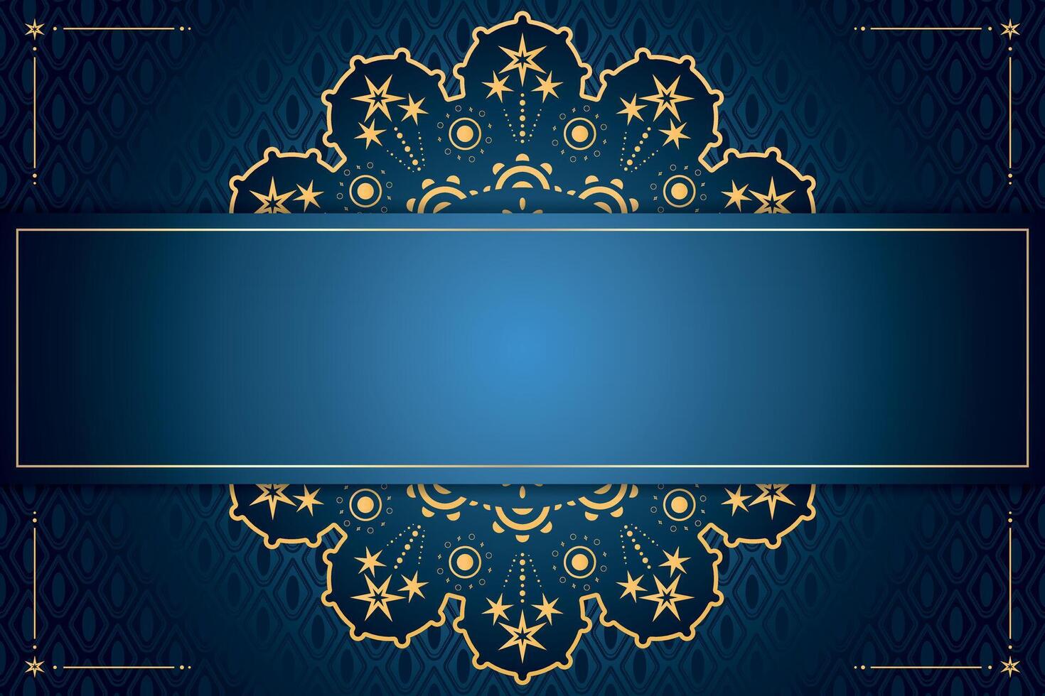 Luxury mandala blue gradient background with blank space for text. Template for design in blue and golden colors vector
