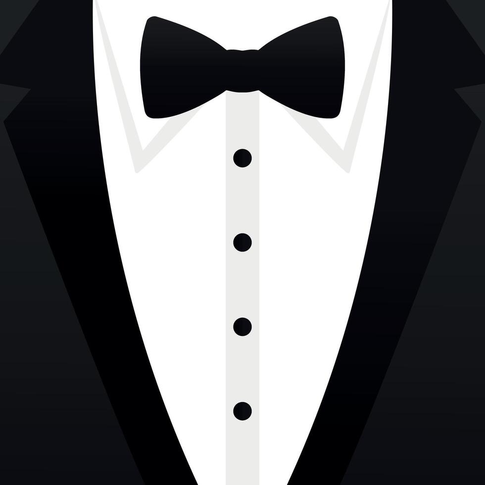Tuxedo jacket suit with tied bow. Black and white bow tie tuxedo background vector